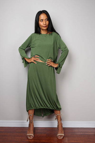 Two piece dress, green skirt and matching top, 2 piece set dress : Street Soul Collection no 3