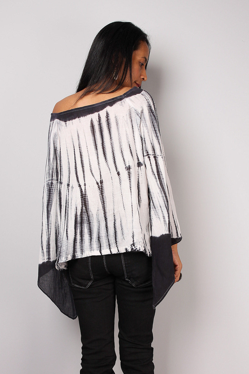 Black tie dye tunic, shibori hand dyed blouse tunic by Nuichan