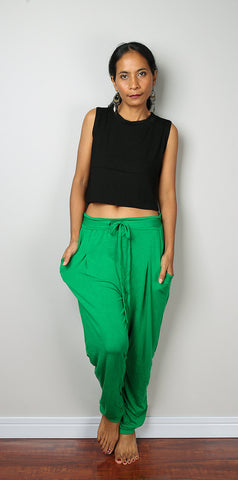 green pants, comfy green pants, loose fit pants, green harem pants, low crotch pants by Nuichan