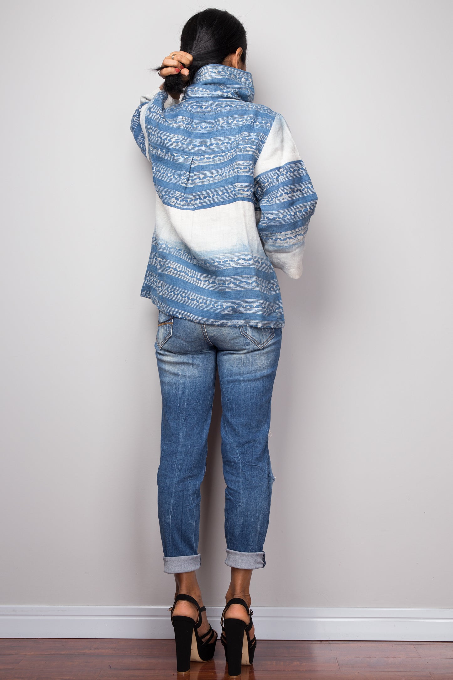 Indigo Hemp jacket | Hand drawn batik jacket