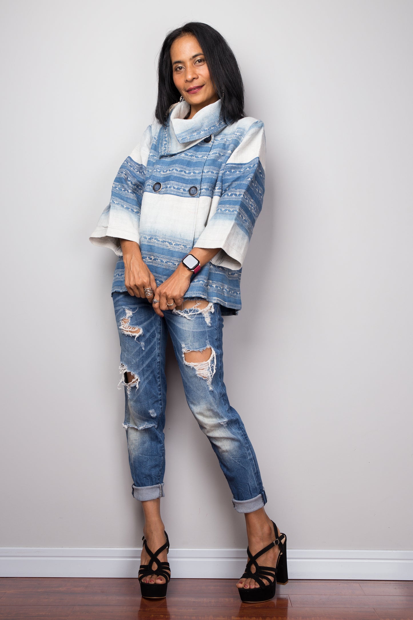Indigo Hemp jacket | Hand drawn batik jacket