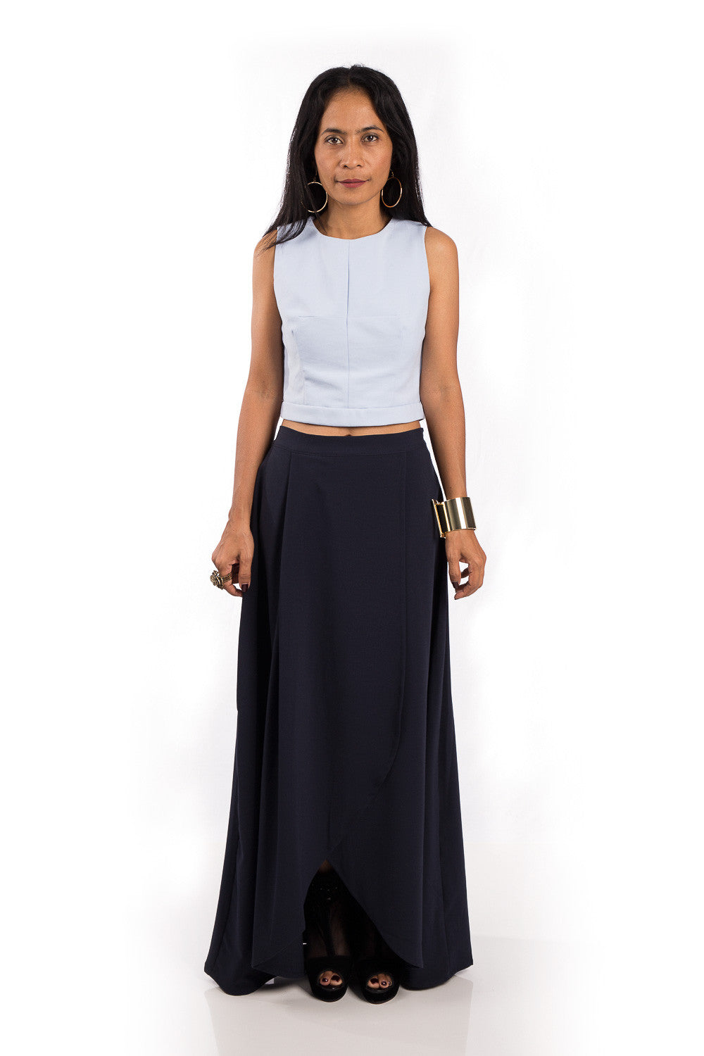 Navy Blue Skirt, Split Skirt, Long Blue Skirt