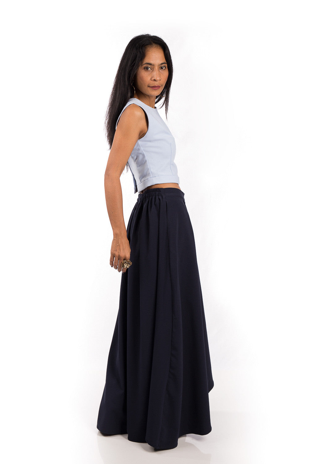 Navy Blue Skirt, Split Skirt, Long Blue Skirt