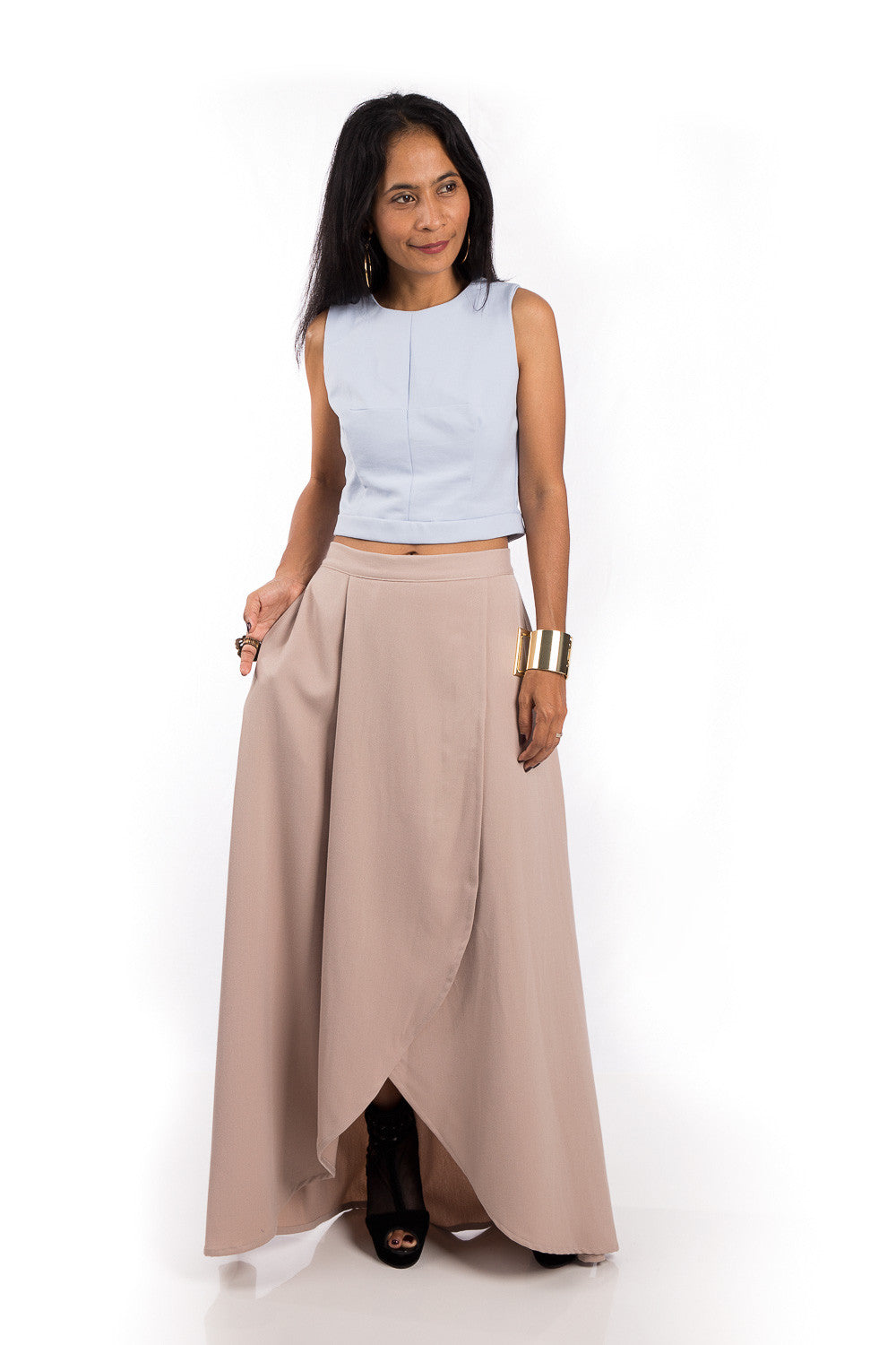 Maxi Skirt, Split Skirt, Beige Skirt