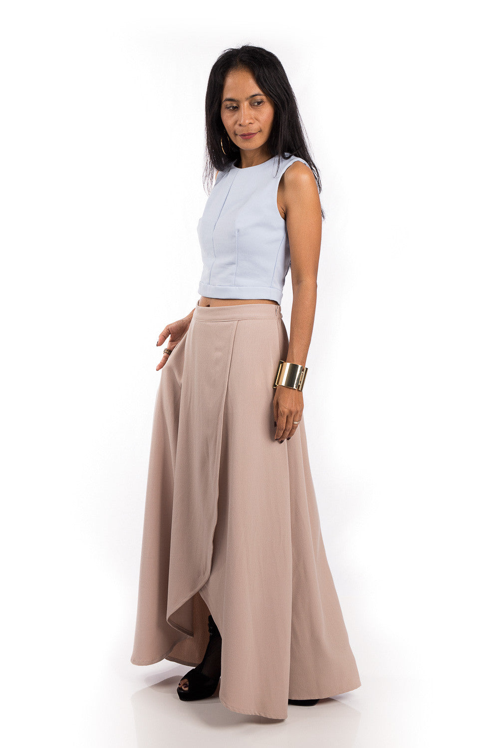 Maxi Skirt, Split Skirt, Beige Skirt