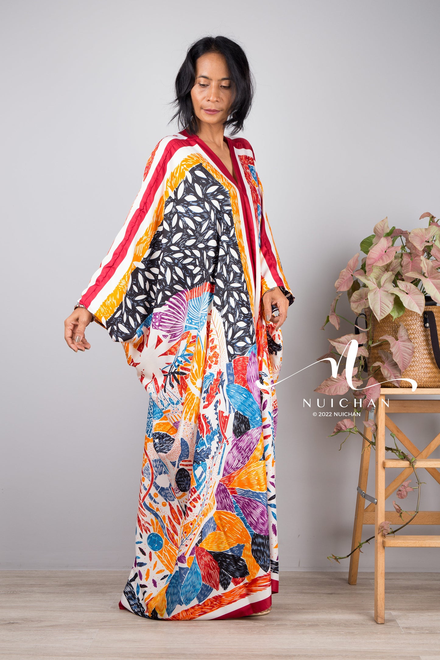 Silk satin kaftan dress