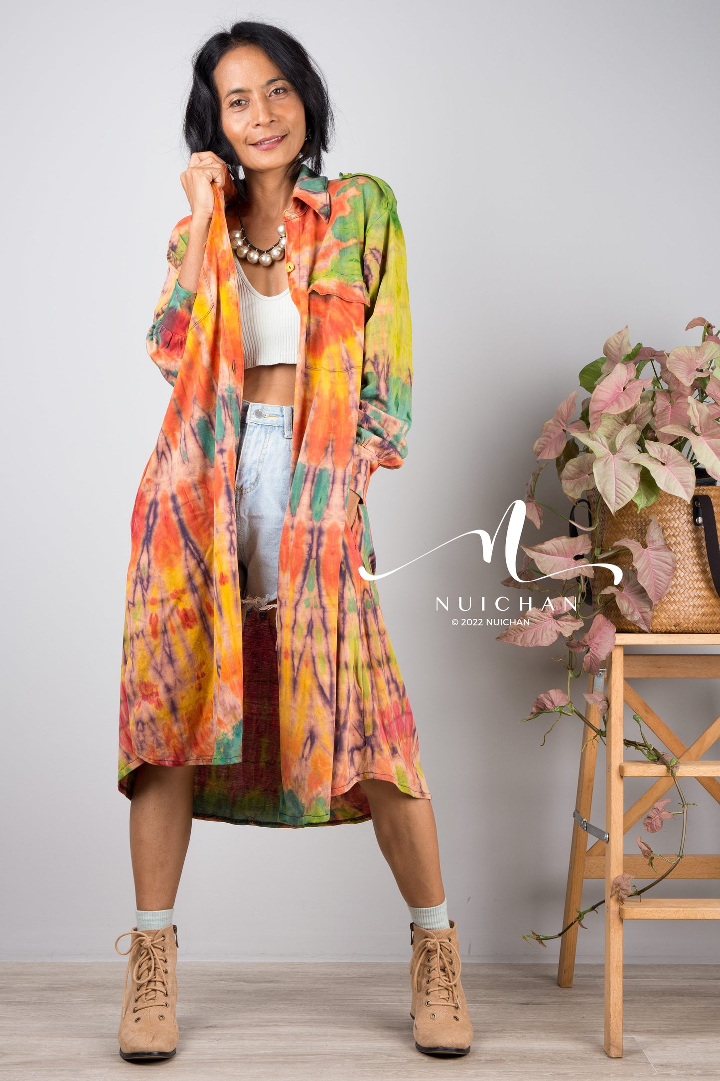 Tie dye hippie shirt dress