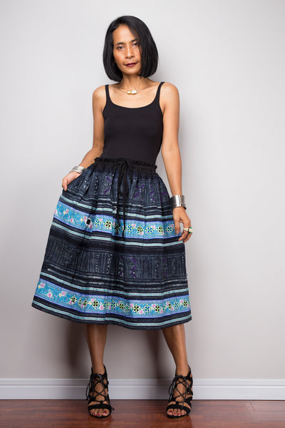 Tribal skirt | Up-cycled vintage Hmong fabric skirt