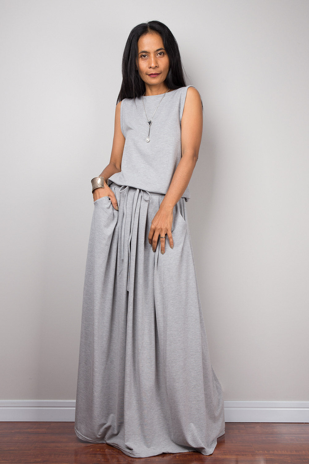 Light Grey Maxi Dress - Sleeveless dress