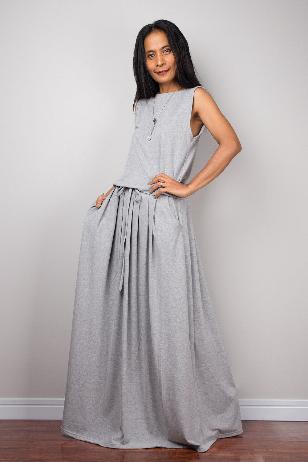 Light Grey Maxi Dress - Sleeveless dress