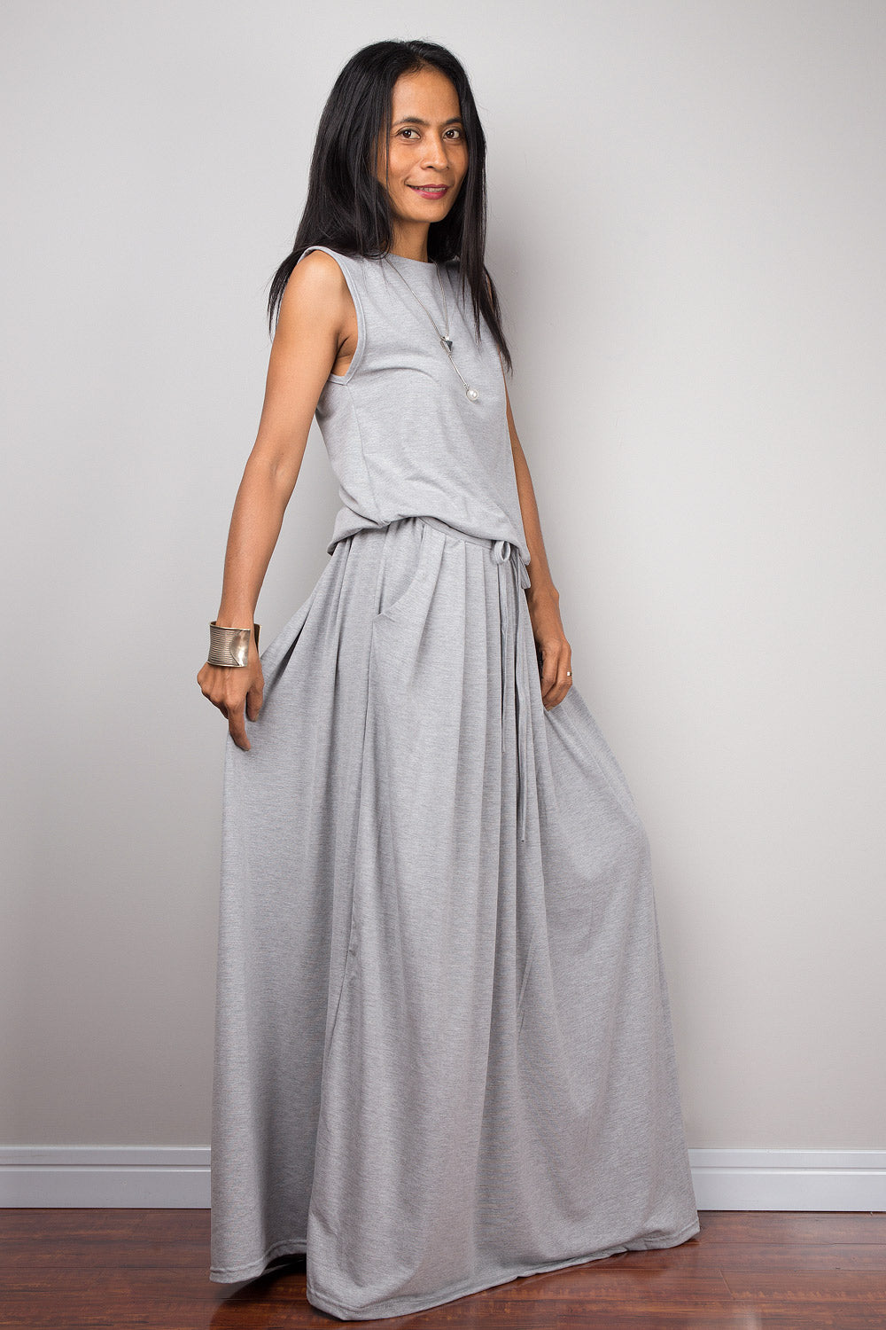 Light Grey Maxi Dress - Sleeveless dress