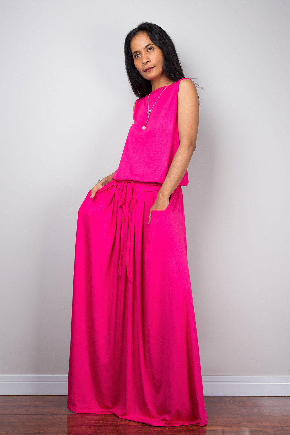 Pink Dress with pockets - Sleeveless maxi dress