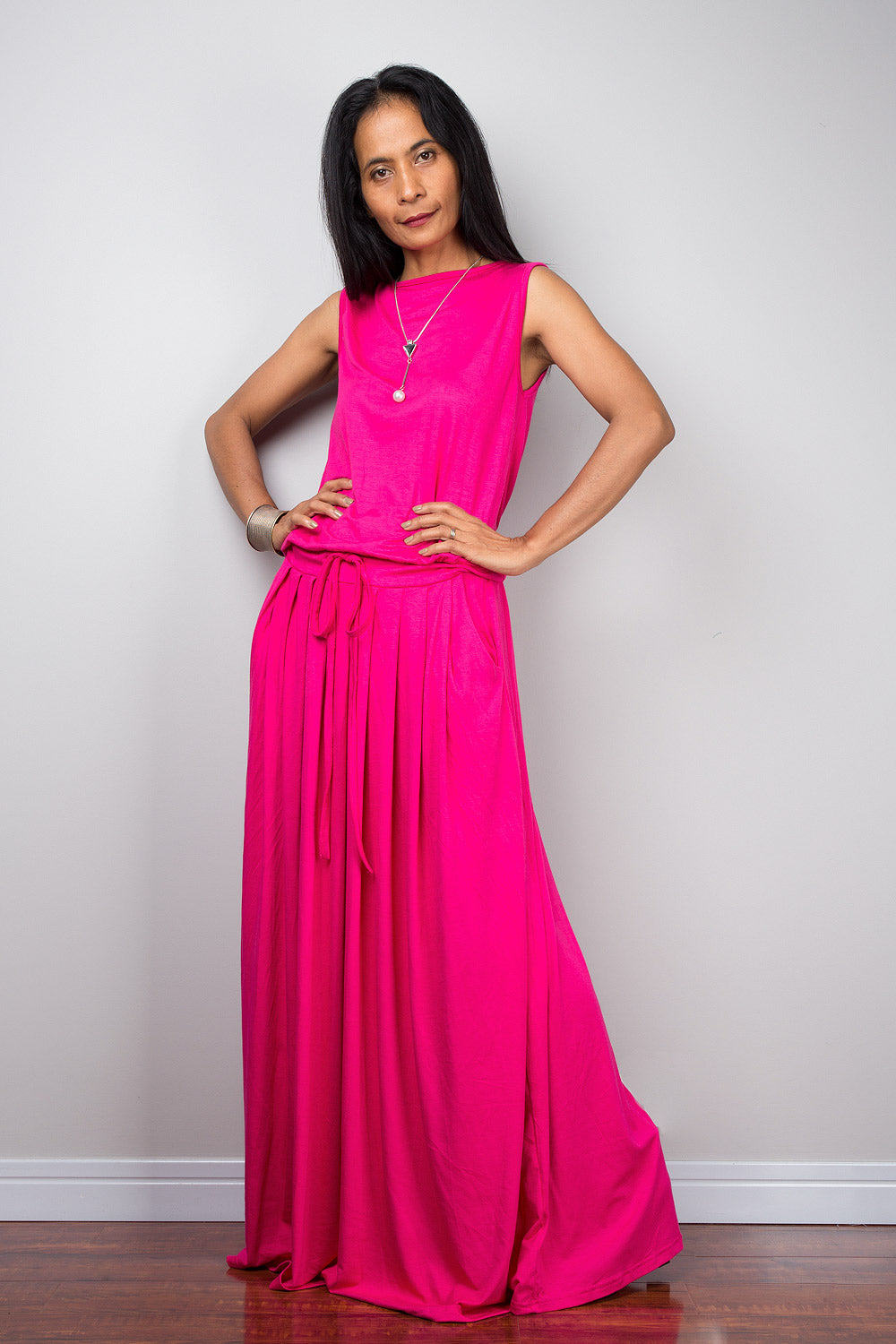 Pink Dress with pockets - Sleeveless maxi dress