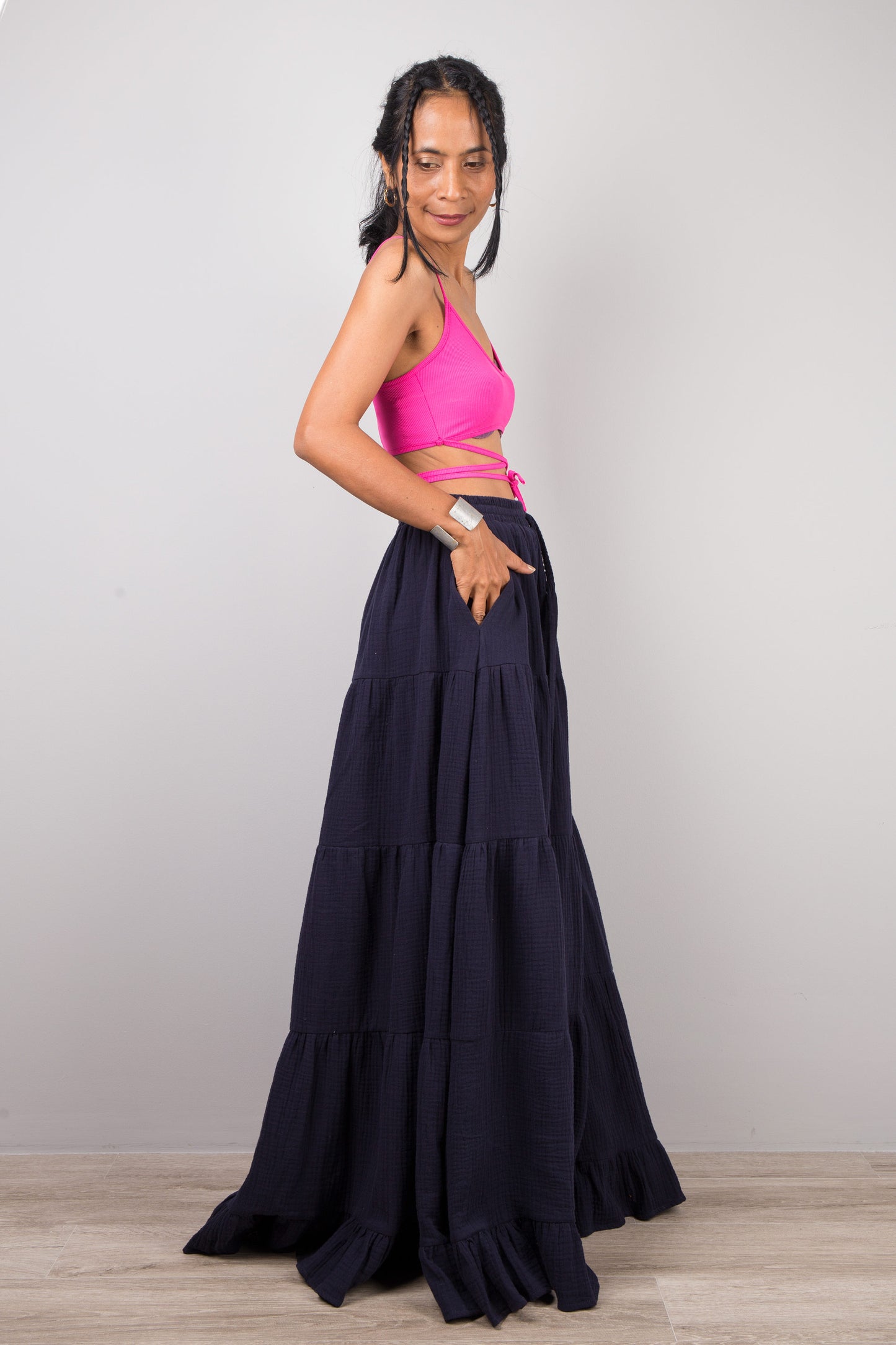 Tiered blue peasant maxi skirt