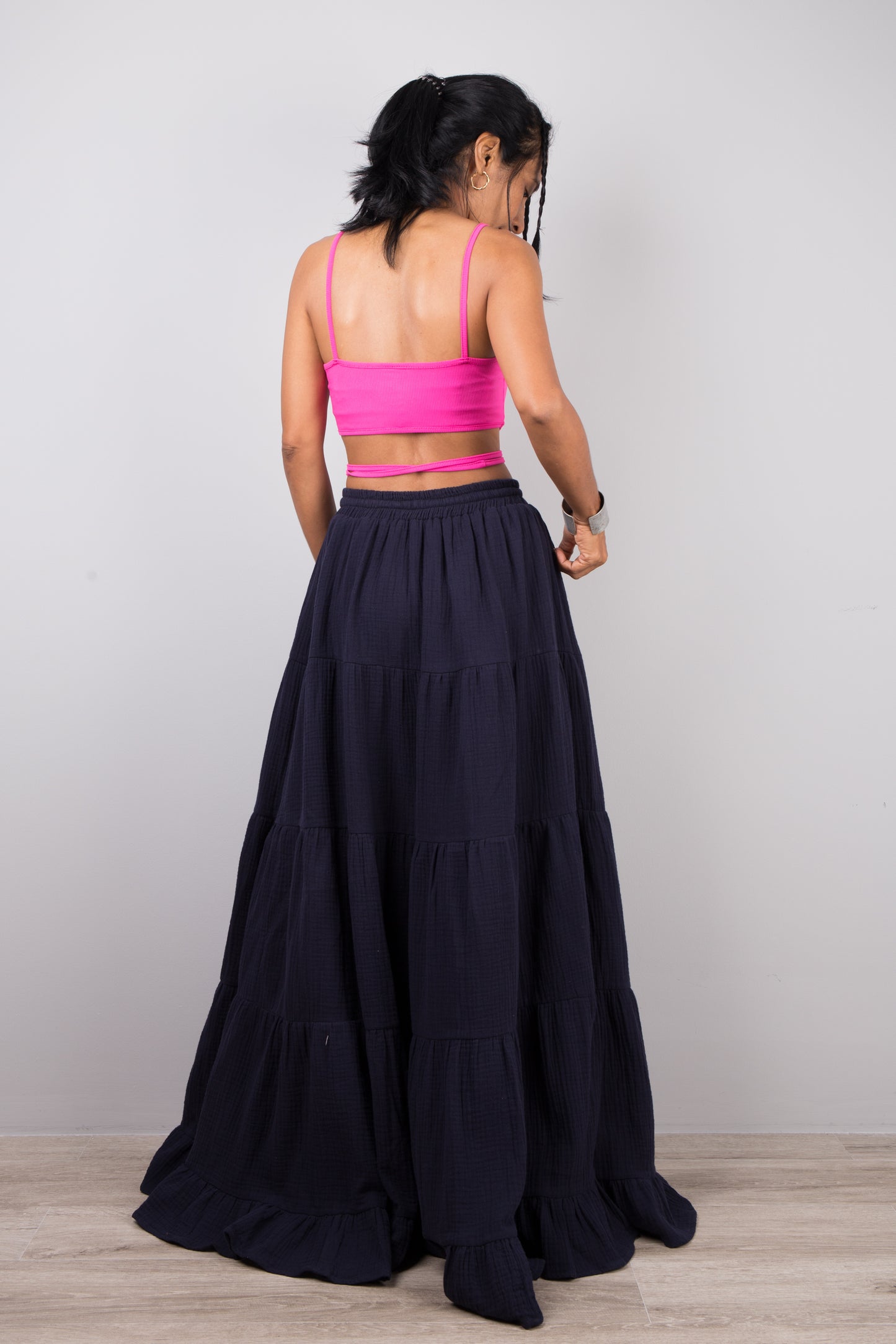 Tiered blue peasant maxi skirt