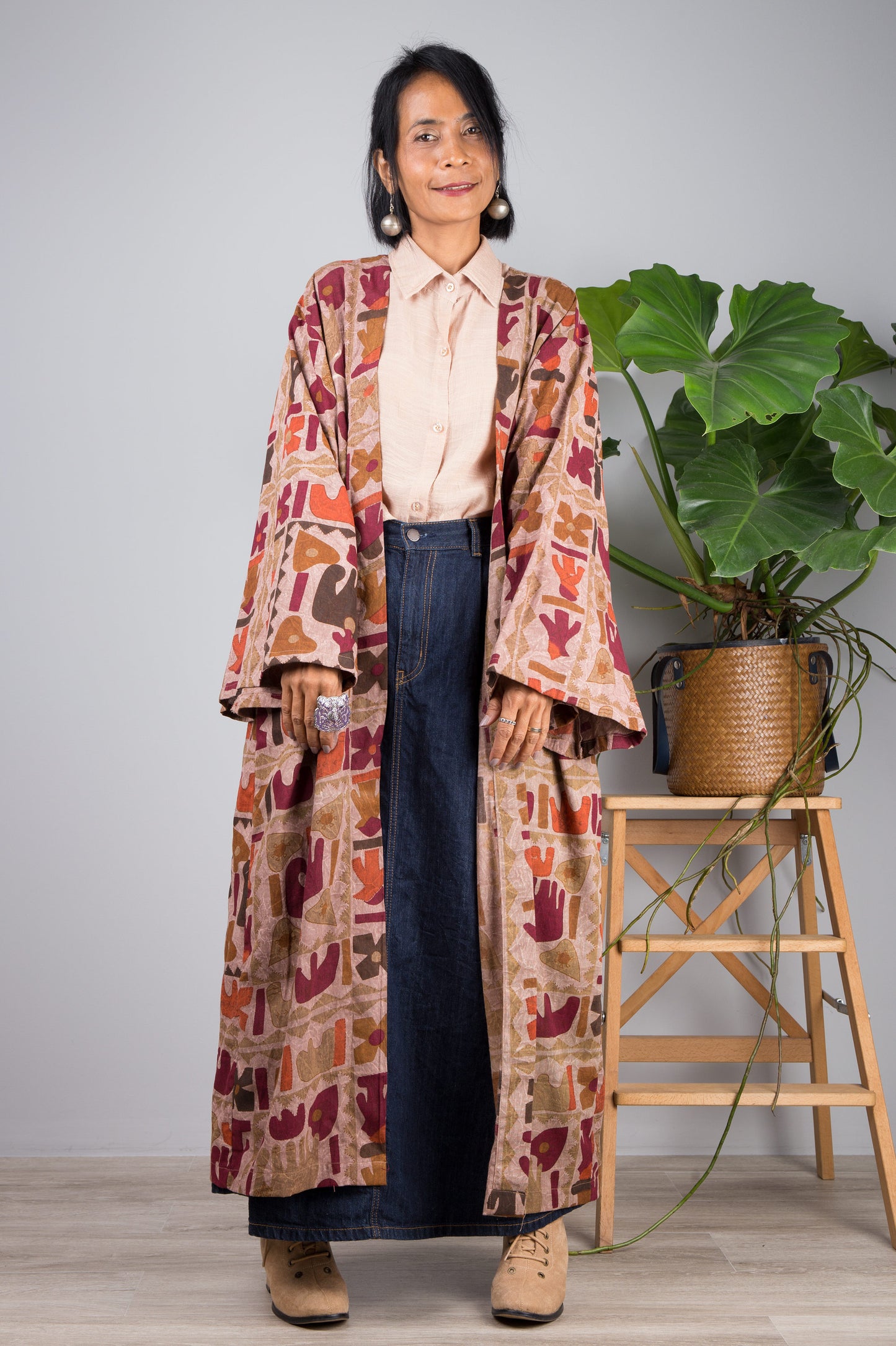 Nuichan women's open front cardigan, cotton kimono duster vest