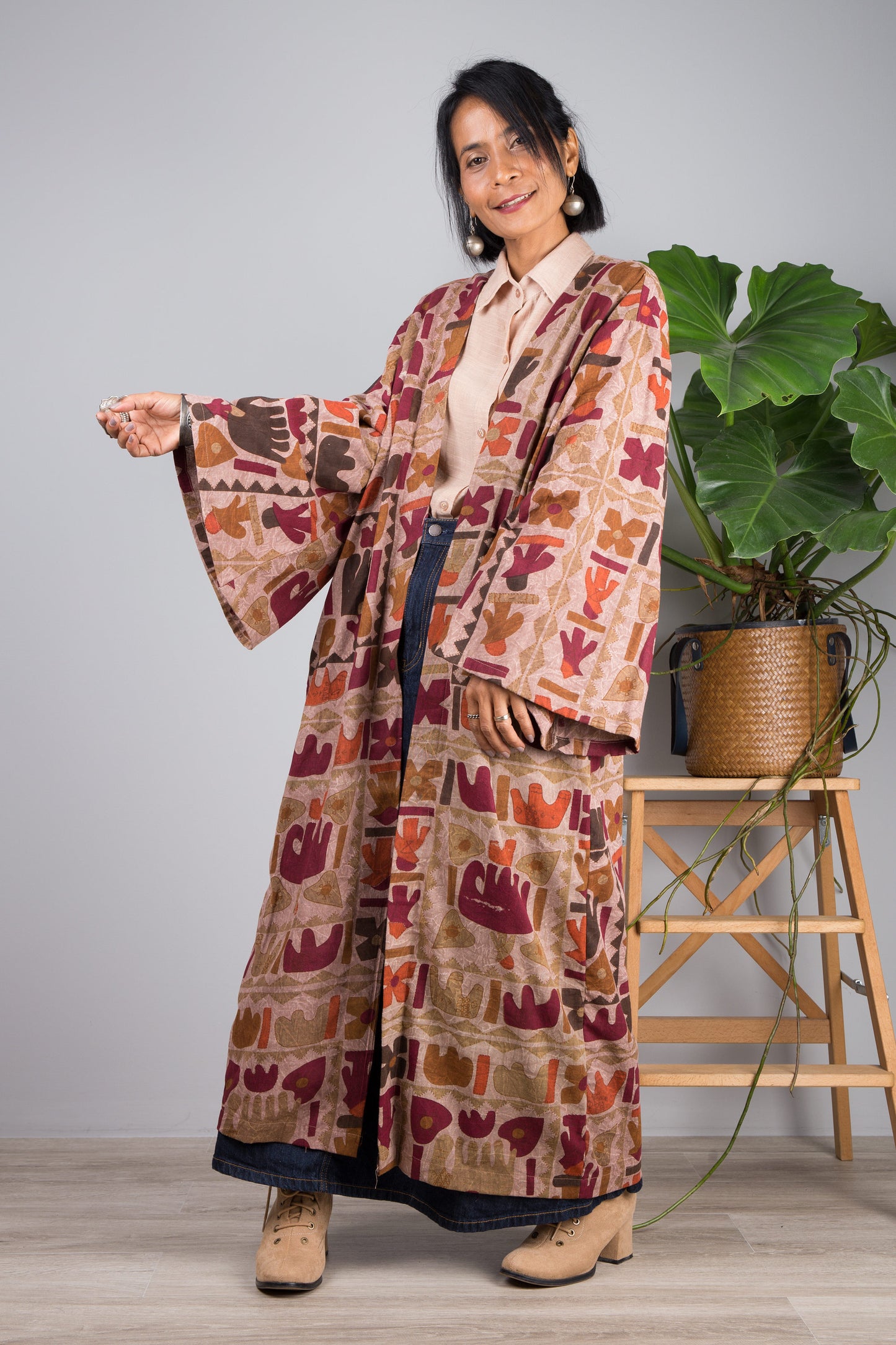 Nuichan women's open front cardigan, cotton kimono duster vest