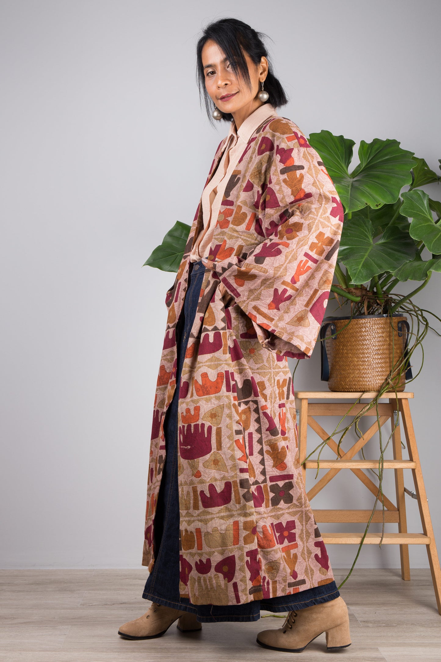 Nuichan women's open front cardigan, cotton kimono duster vest