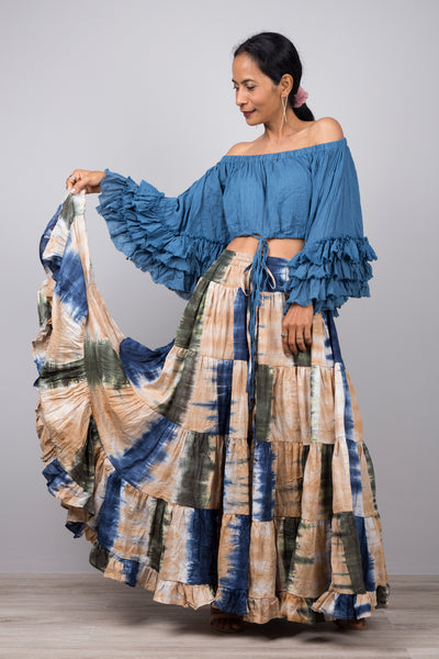 Tiered Long Peasant Skirt by Nuichan - Buy festival fashion online at affordable prices.