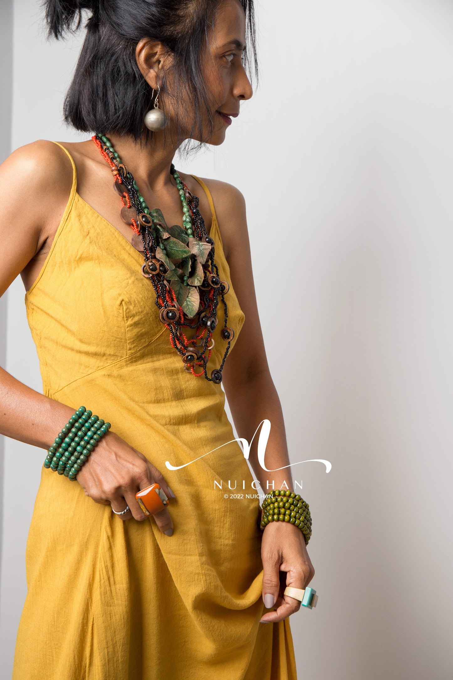 Nuichan Women's cotton strap dress | Summer beach dress in yellow