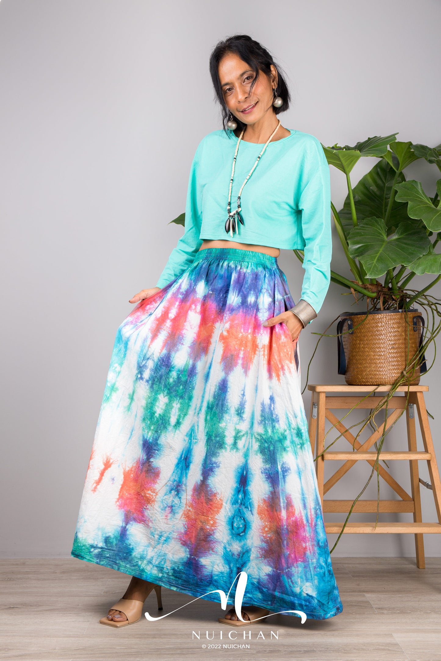 Nuichan Women's Tie dye skirt | Hippie maxi skirt online