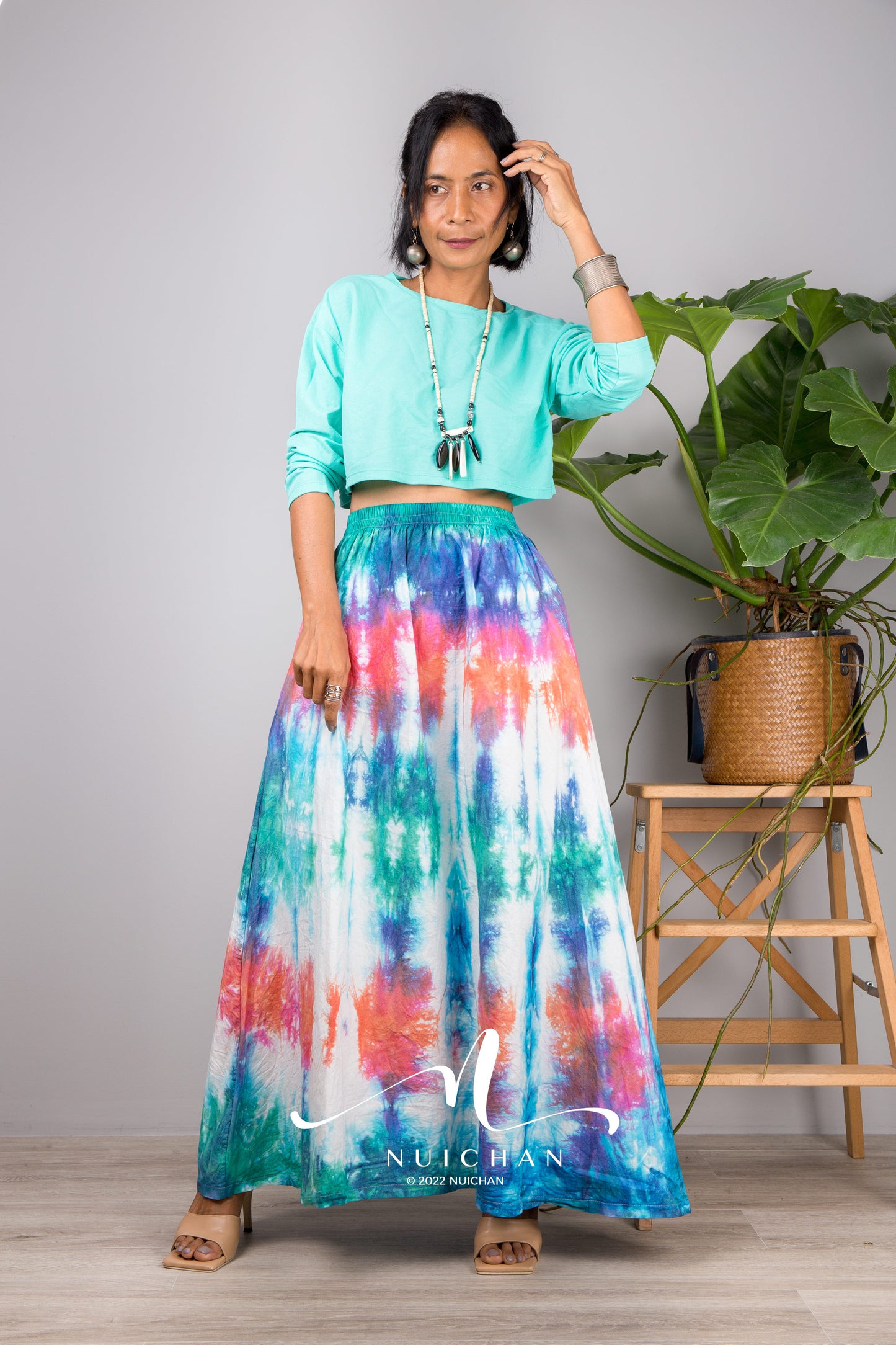 Nuichan Women's Tie dye skirt | Hippie maxi skirt online