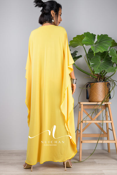 Small Kaftan dresses online. Yellow kimono kaftan dress by Nuichan