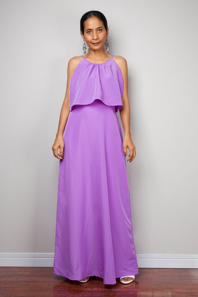 Ruffle dress, Halter Dress, Purple bridesmaid dress, Summer Dress, high waist dress, purple maxi dress