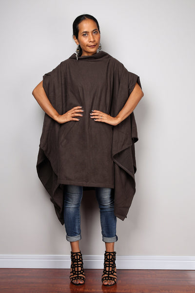 Brown Poncho, oversized sweater, brown cape, poncho dress, tunic dress, cape dress, brown sweater