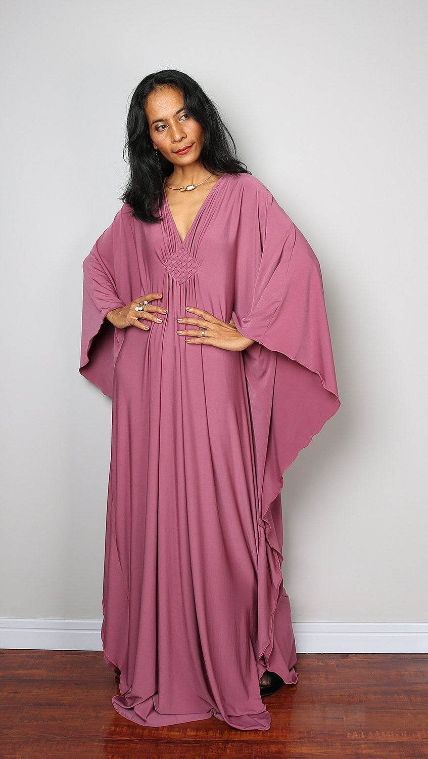 Dusty pink maxi dress, kimono dress, kaftan dress, loose fit dress, toga dress, plus size dress, diamond shaped dress, long dirty pink dress by Nuichan