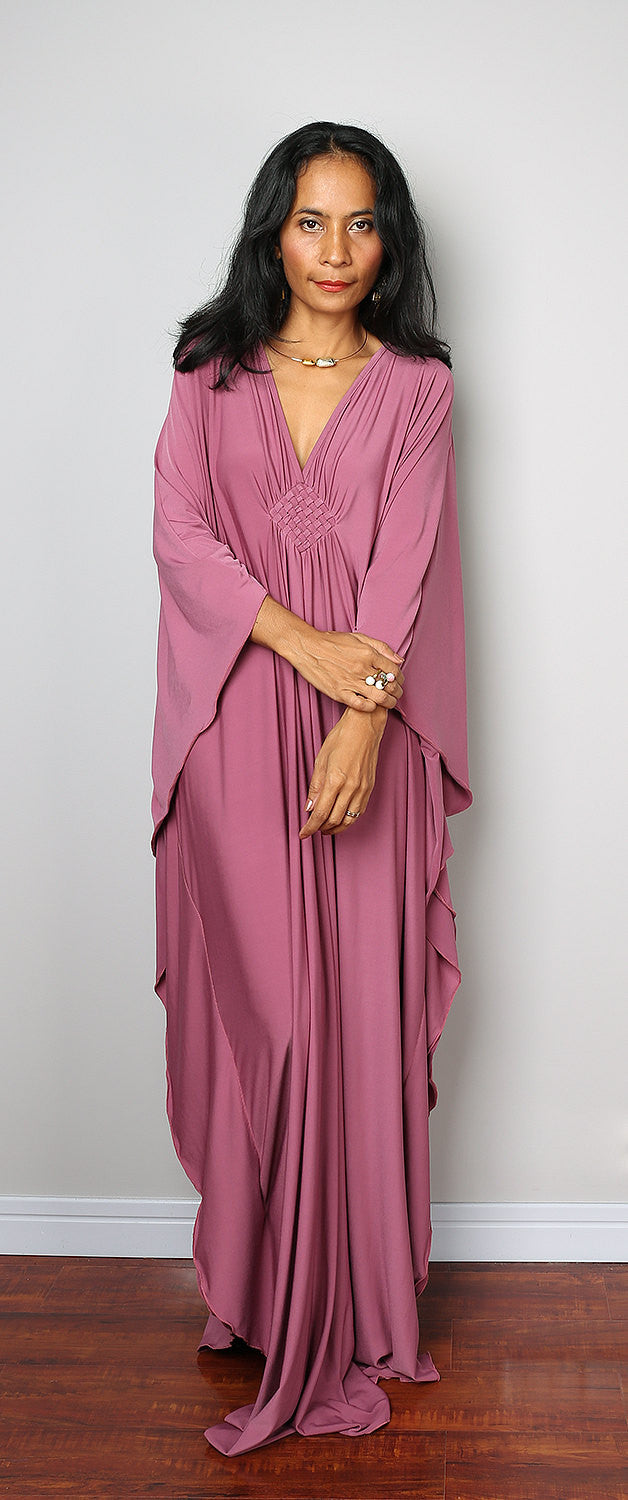 Dusty pink maxi dress, kimono dress, kaftan dress, toga dress, plus size dress, diamond shaped dress, long dirty pink dress by Nuichan