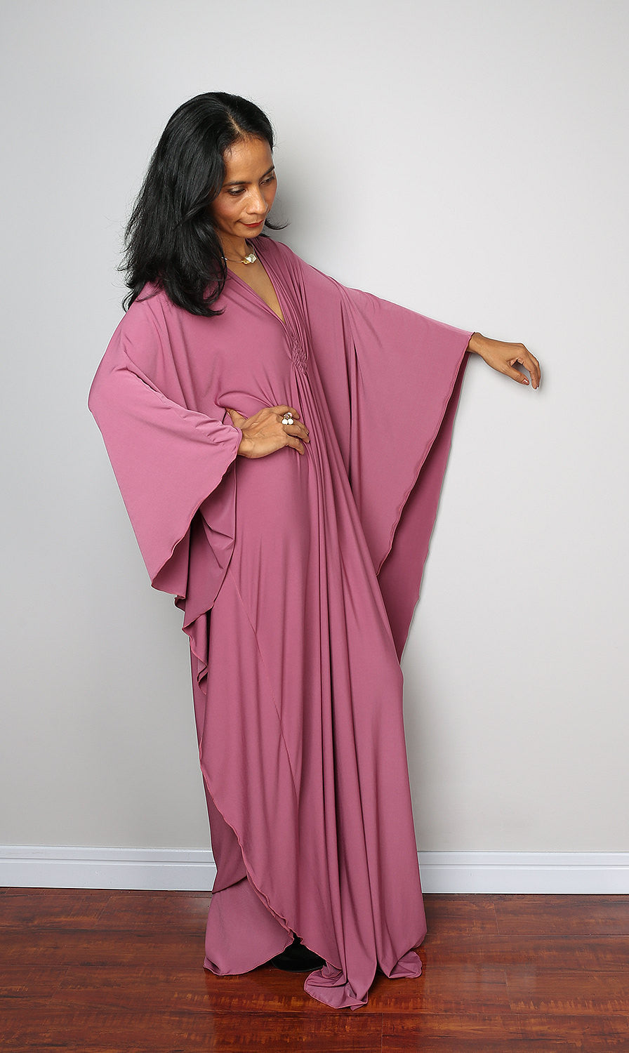 Dusty pink maxi dress, kimono dress, kaftan dress, loose fit dress, plus size dress, diamond shaped dress, long dirty pink dress by Nuichan
