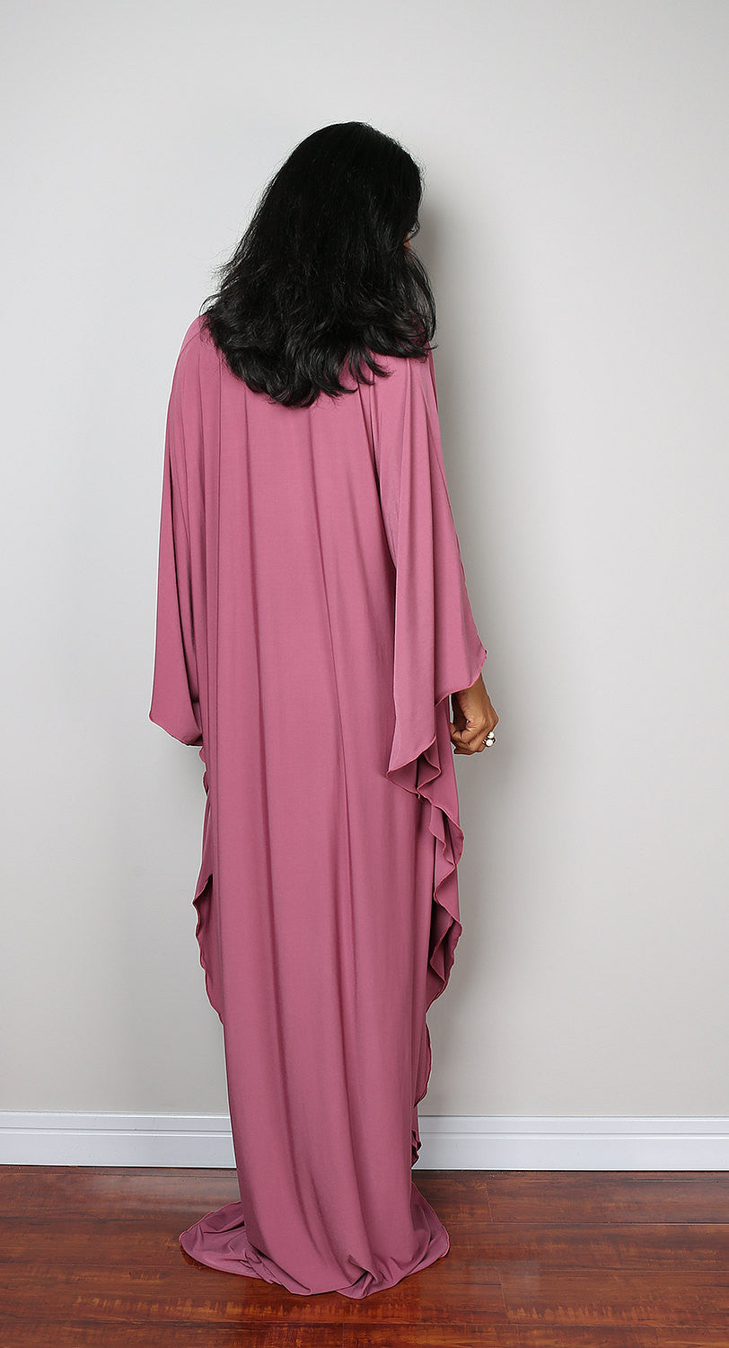 Dusty pink maxi dress, kimono dress, kaftan dress, loose fit dress, toga dress, diamond shaped dress, long dirty pink dress by Nuichan