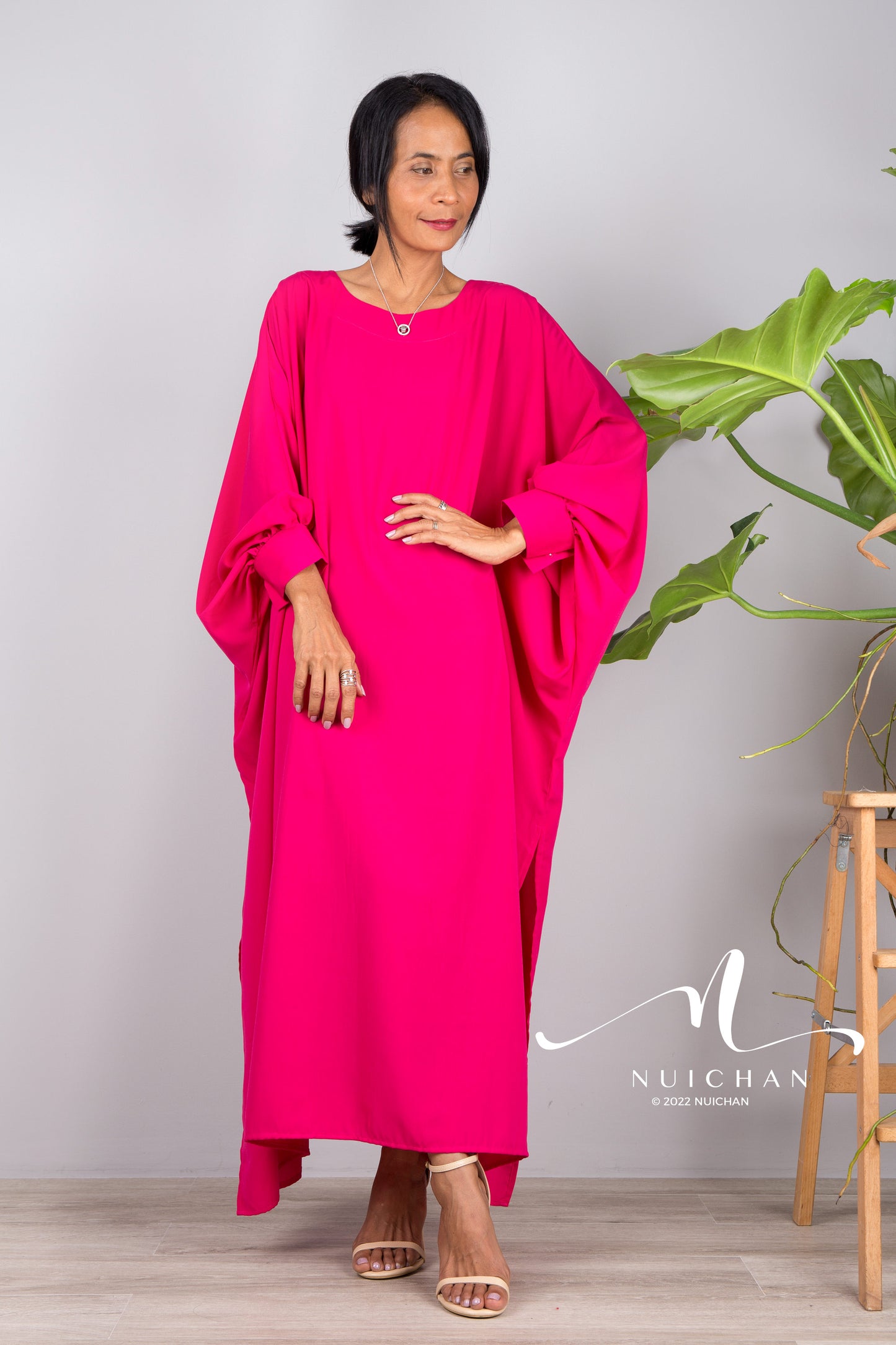Nuichan women's hot pink kaftan | Loose fit statement dress in pink