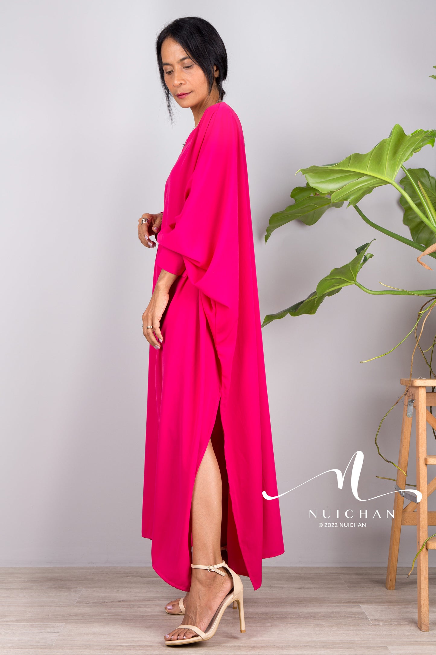 Nuichan women's hot pink kaftan | Loose fit statement dress in pink