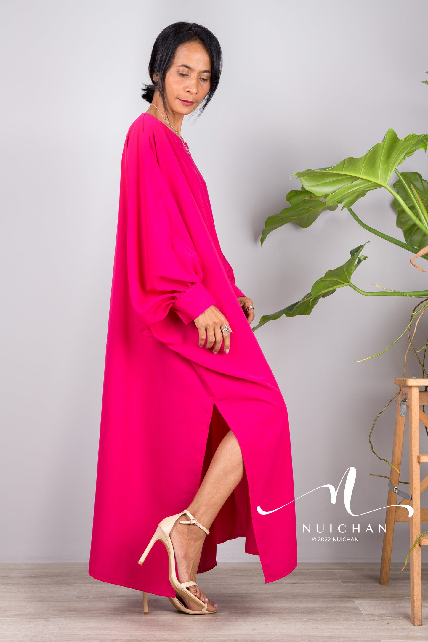 Nuichan women's hot pink kaftan | Loose fit statement dress in pink