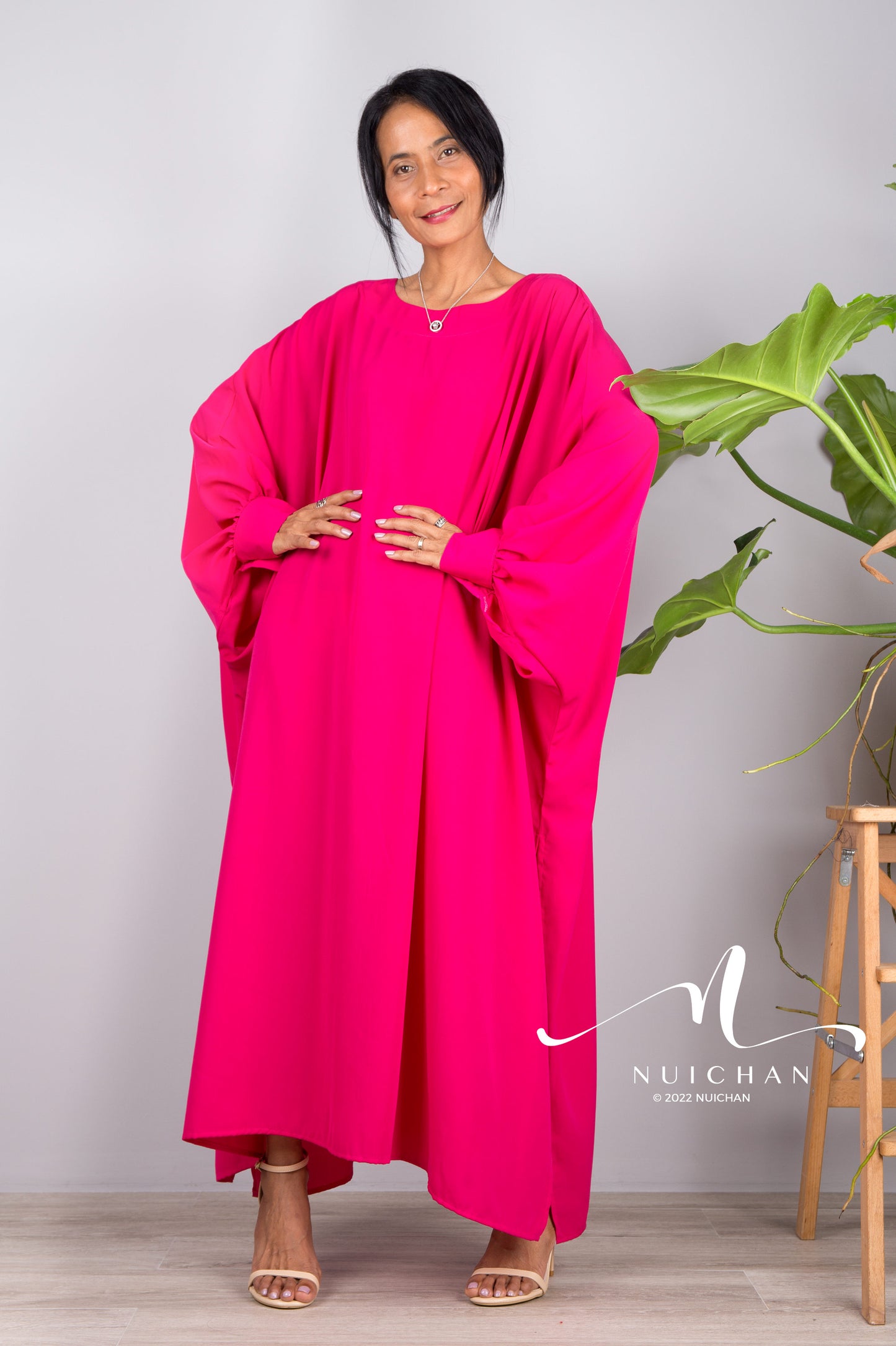 Nuichan women's hot pink kaftan | Loose fit statement dress in pink