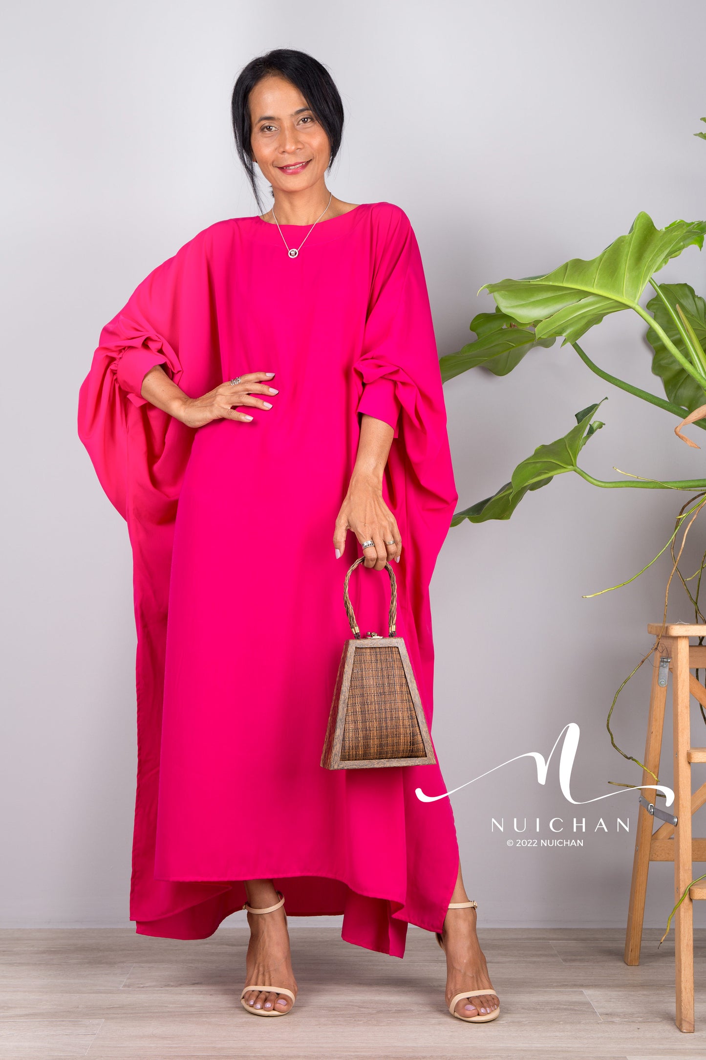 Nuichan women's hot pink kaftan | Loose fit statement dress in pink
