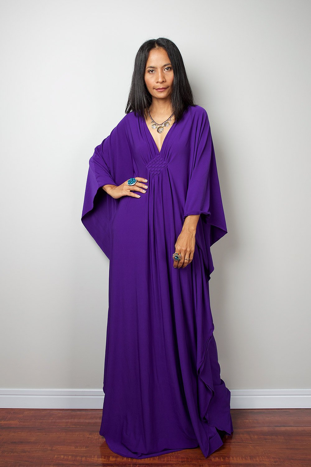 Long purple kaftan dress. Batwing sleeve caftan UK for women
