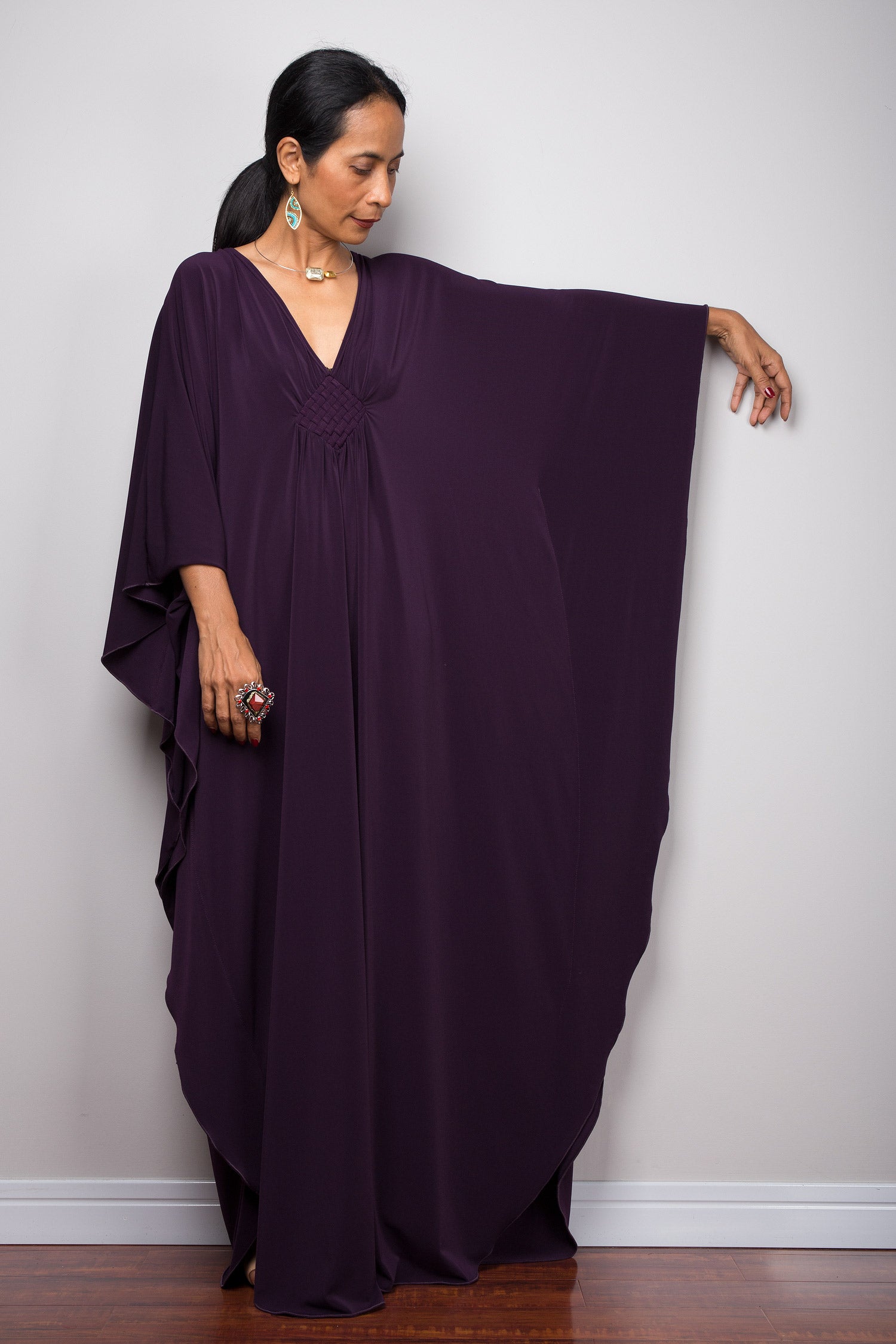 Buy affordable kaftans online from Nuichan.  Large kaftan maxi dress.  Dark Purple caftan dress