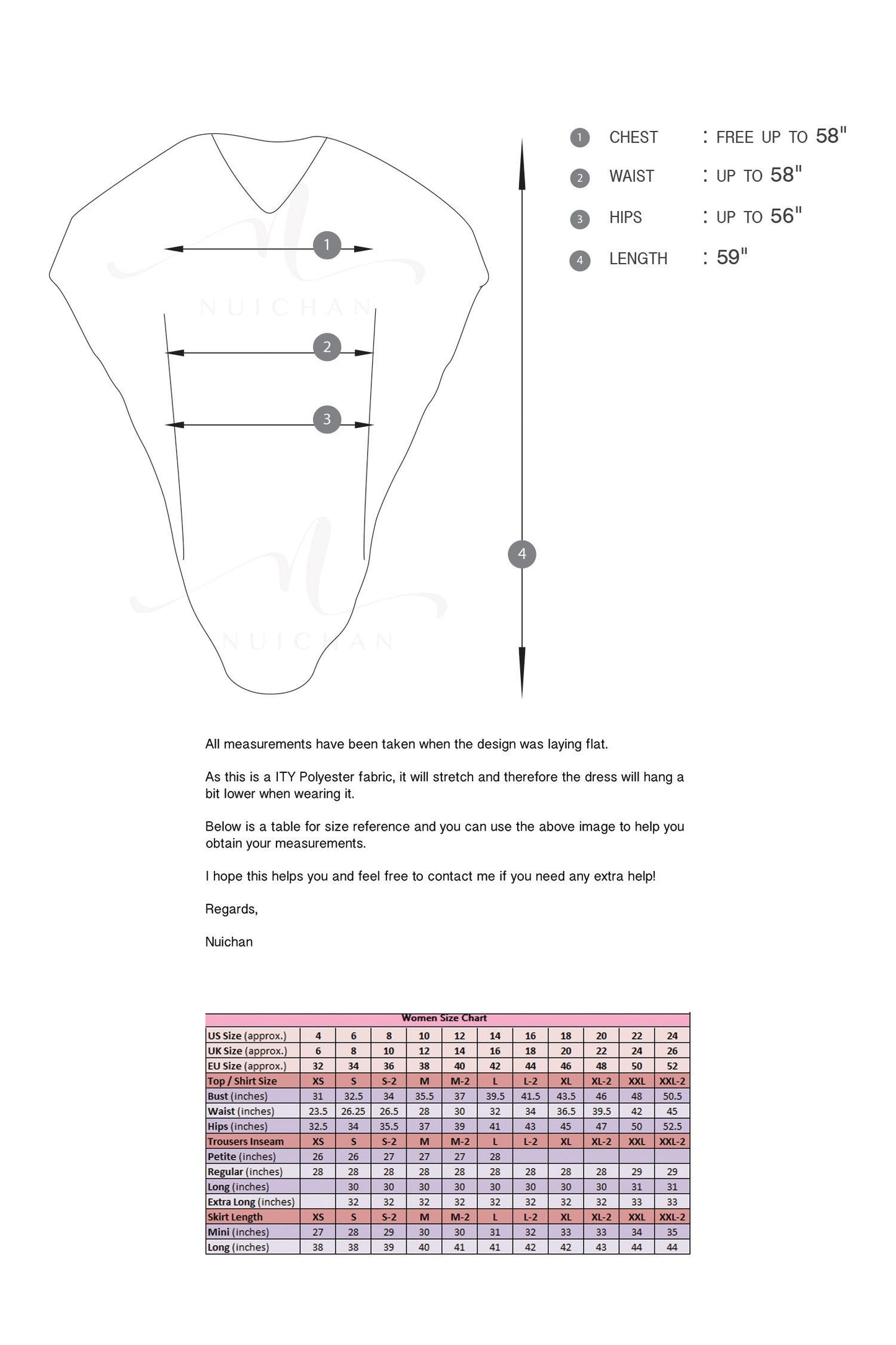 size table Nuichan kaftans