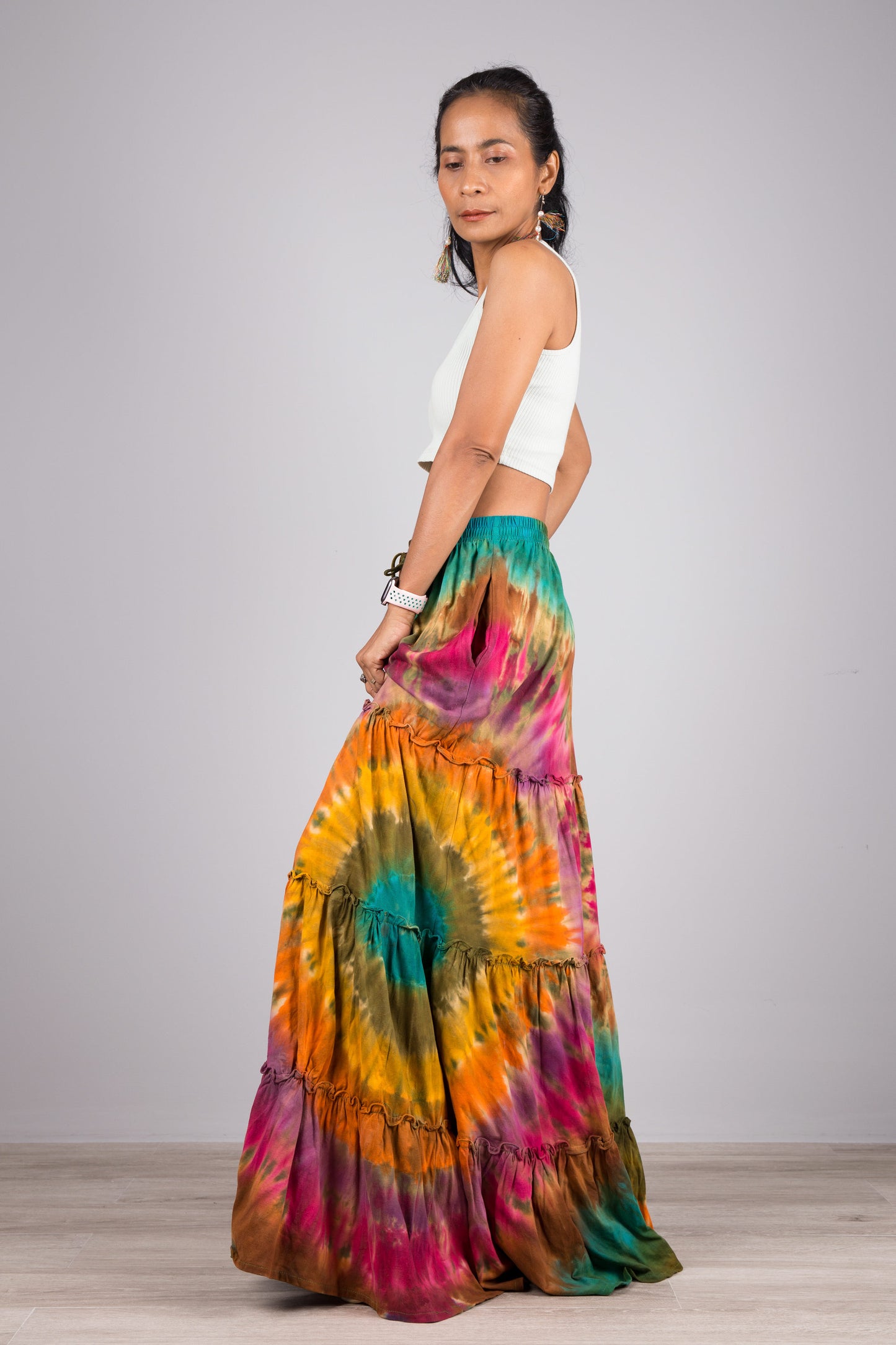 Tie dye skirt | Tiered maxi skirt | Rainbow swirl skirt