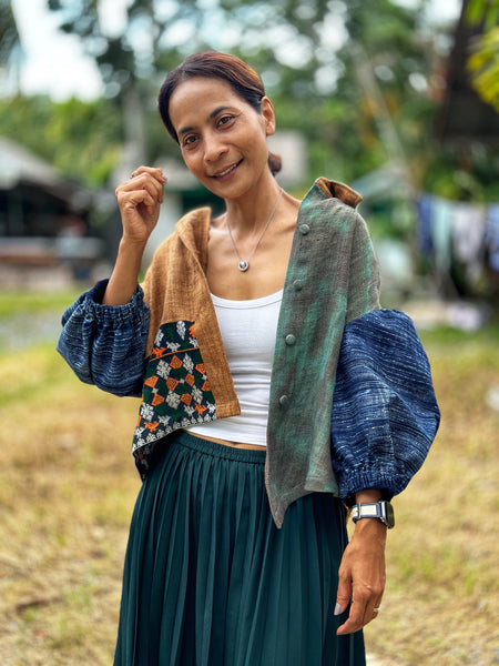 Hemp patchwork jacket top