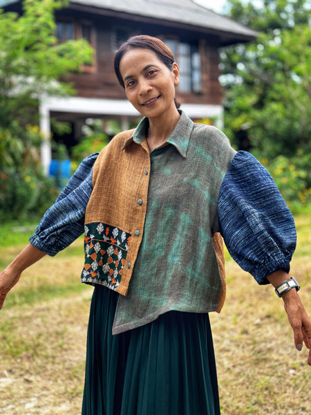 Hemp patchwork jacket top