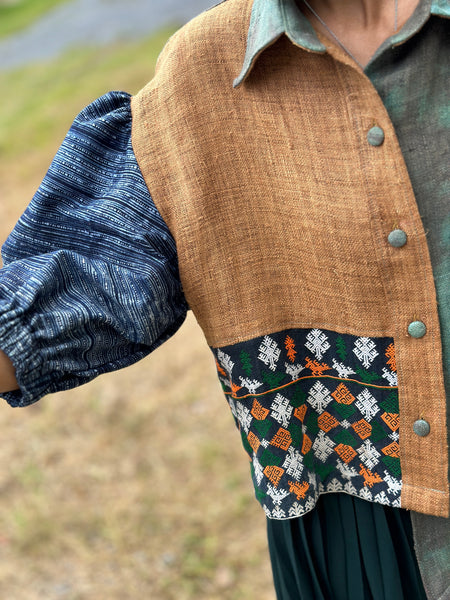 Hemp patchwork jacket top