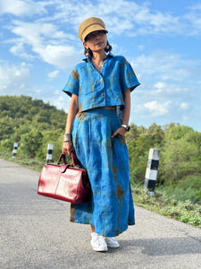 Matching indigo skirt and blouse top