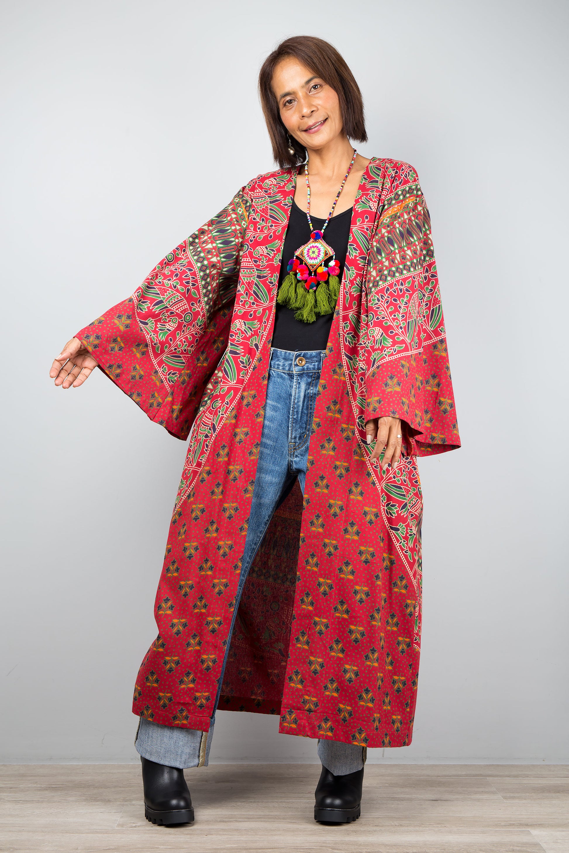 Open front Cardigan by Nuichan | Indian Cotton duster mandala print