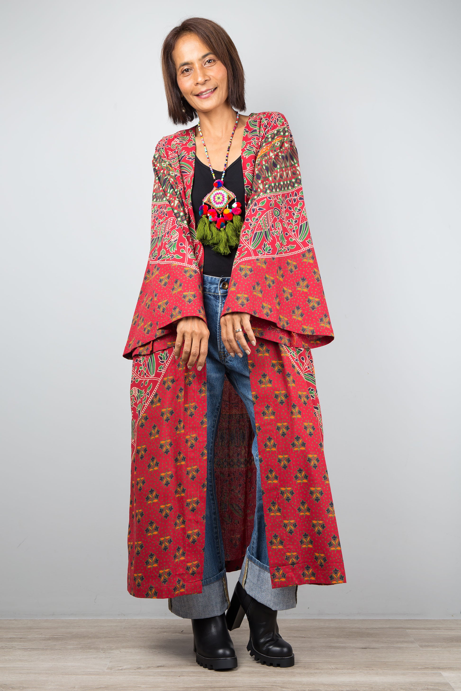 Open front Cardigan by Nuichan | Indian Cotton duster mandala print