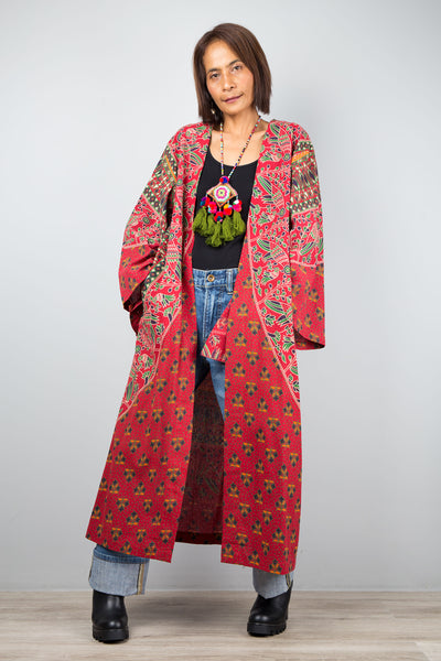 Open front Cardigan by Nuichan | Indian Cotton duster mandala print