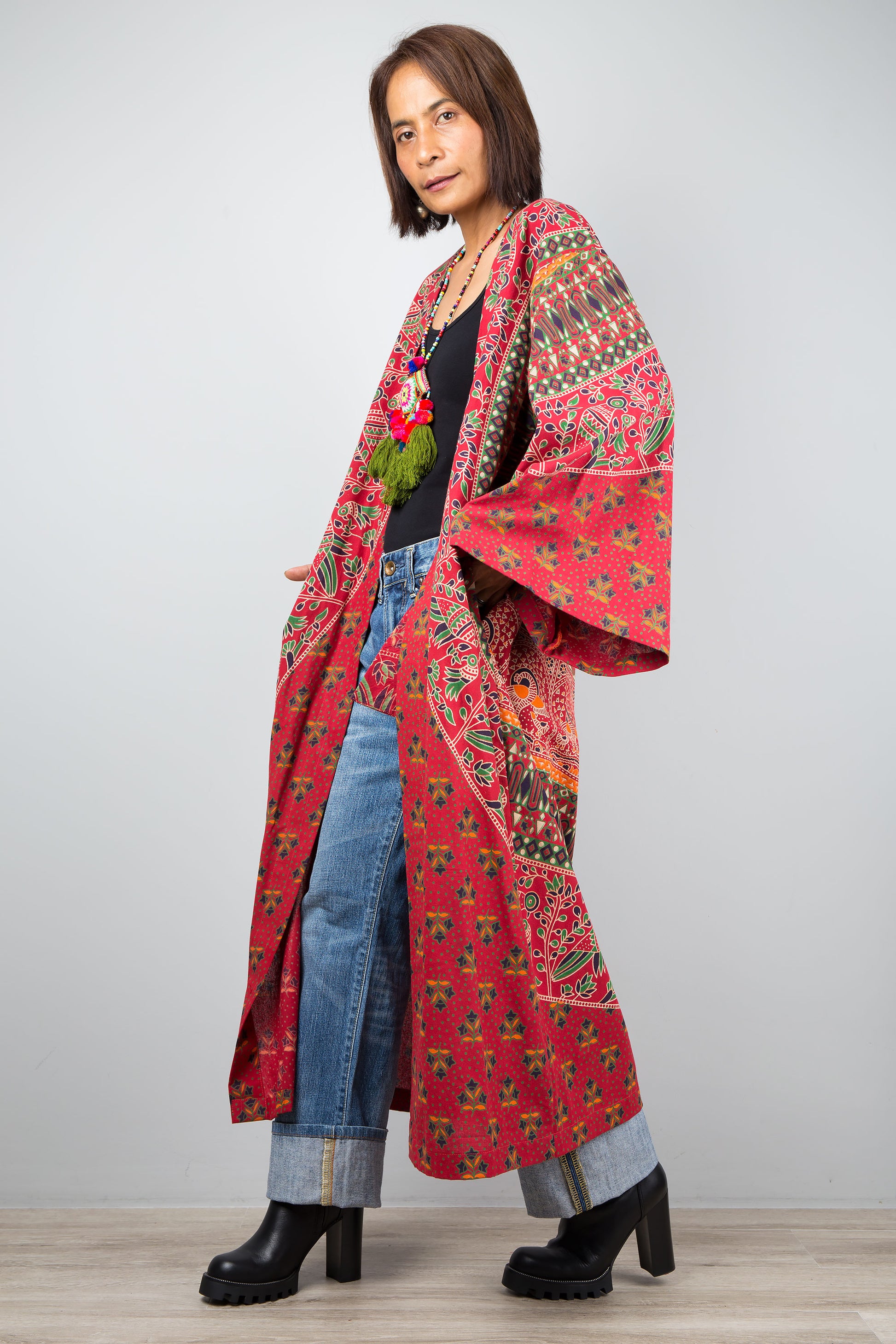 Open front Cardigan by Nuichan | Indian Cotton duster mandala print